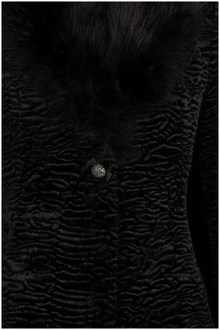 Black Textured Coat with Faux Fur Collar and Cuffs, Paula