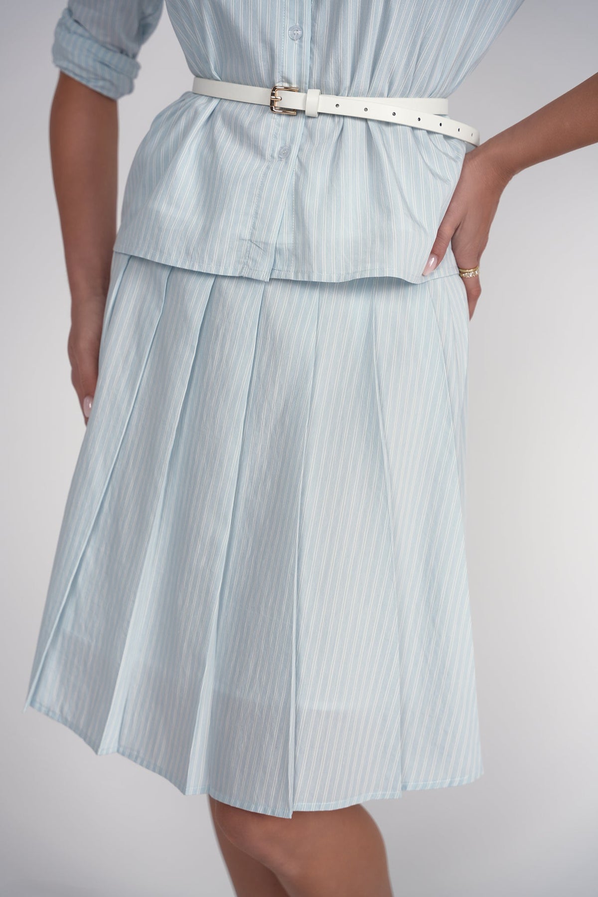 Pleated Skirt 25"- Light Blue Pinstripes