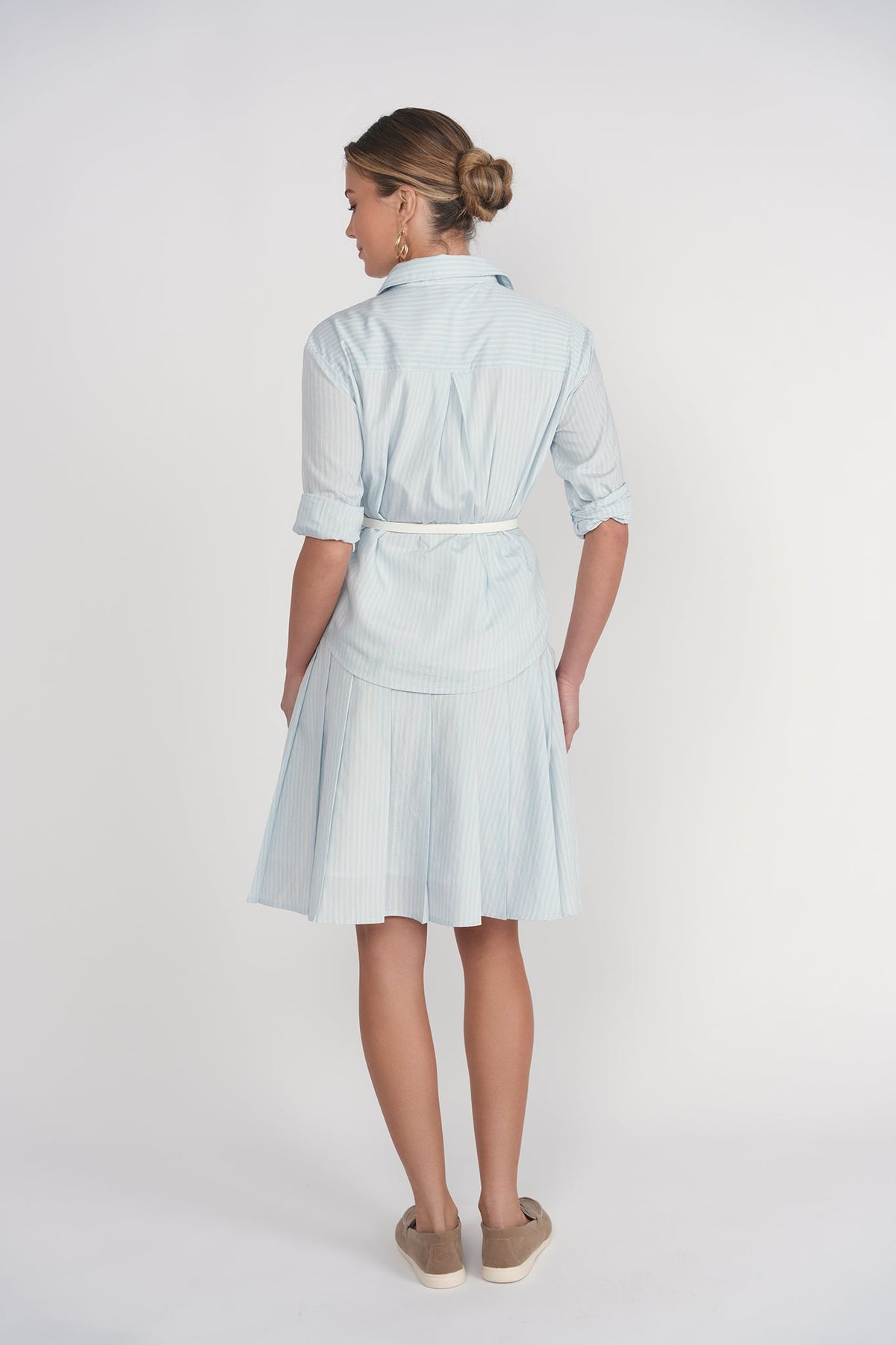 Pleated Skirt 23"- Light Blue Pinstripes