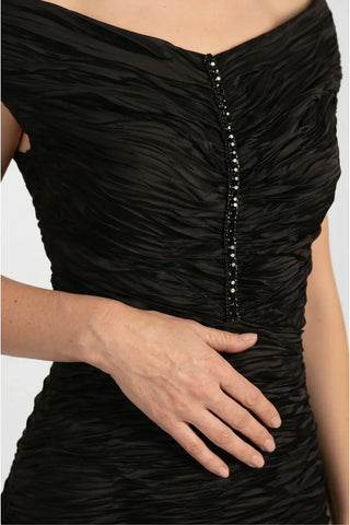 Black Ruched Off-Shoulder Midi Dress, Lina
