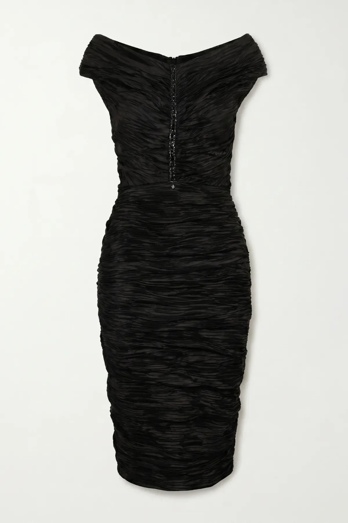 Black Ruched Off-Shoulder Midi Dress, Lina
