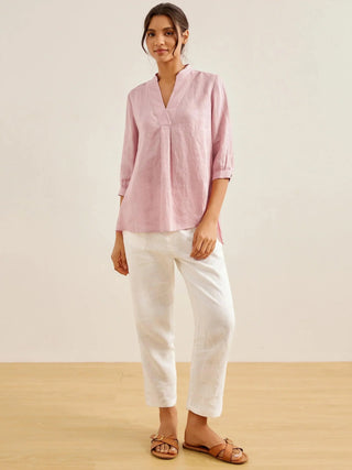 LINTICO 100% linen Joanna dress shirt, women's blouse with long sleeves and button-front detail, in natural linen fabric.