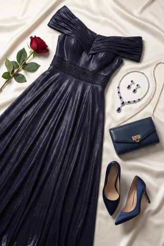Navy Off-Shoulder Maxi Gown, Iris