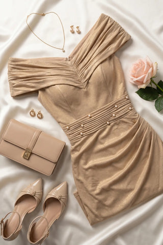 Gold Off-Shoulder Cocktail Dress, Iris