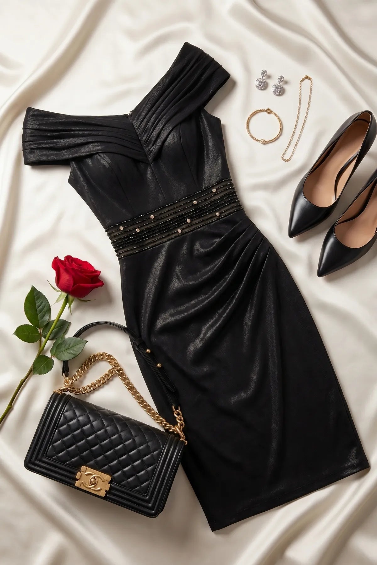 Gray Off-Shoulder Cocktail Dress, Iris