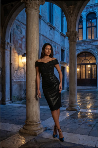 Gray Off-Shoulder Cocktail Dress, Iris