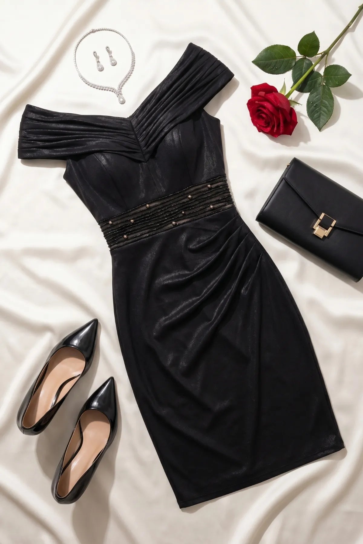 Black Off-Shoulder Cocktail Dress, Iris