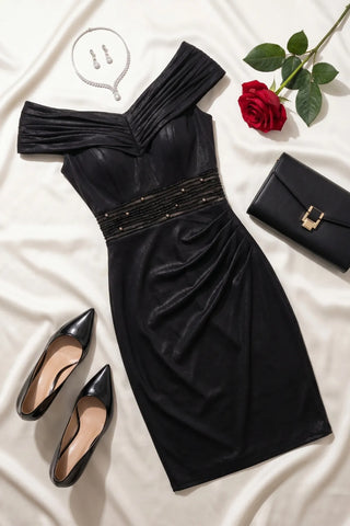 Black Off-Shoulder Cocktail Dress, Iris