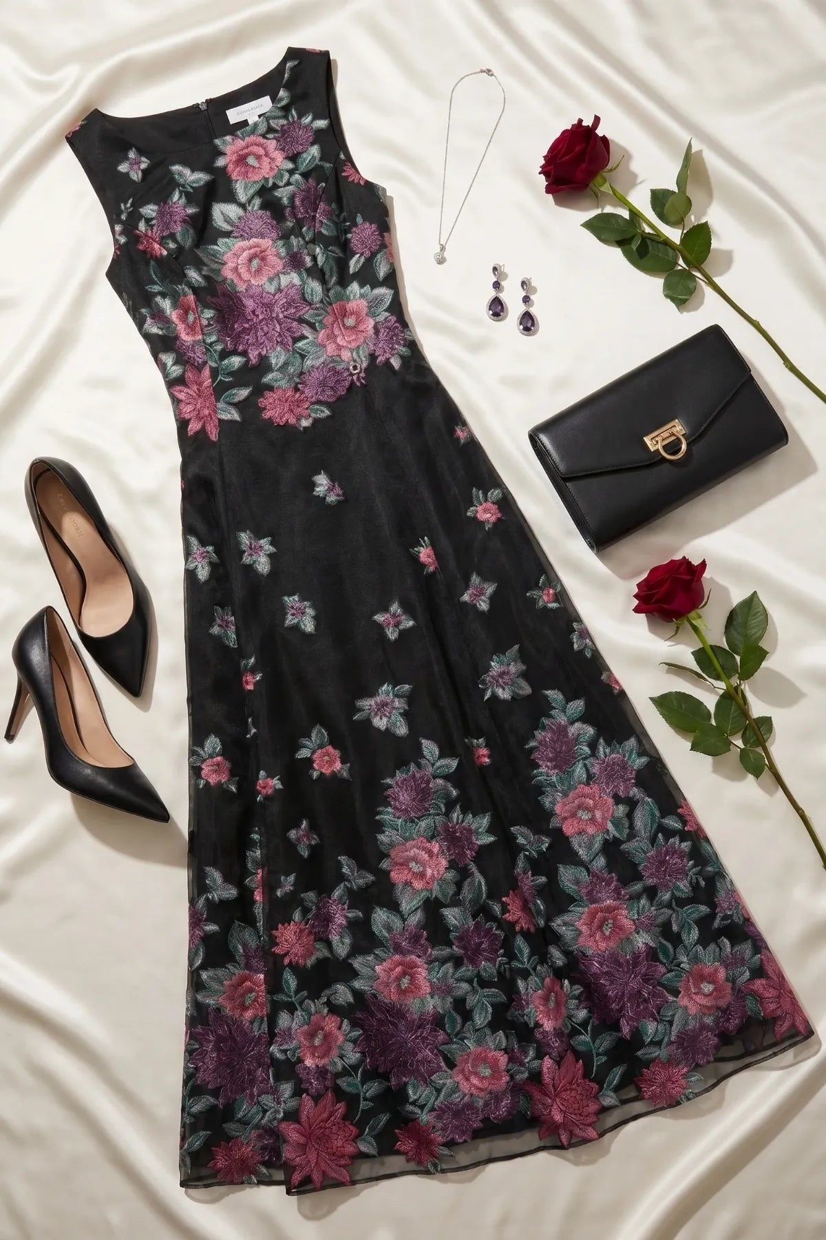 Black Cyclamen Floral Maxi Dress, Rina