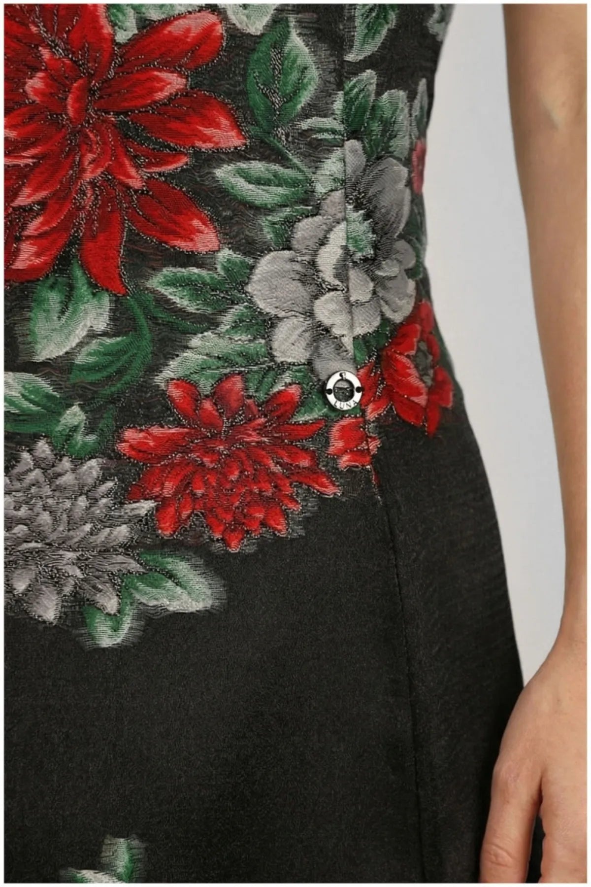 Black Red Floral Maxi Dress, Rina