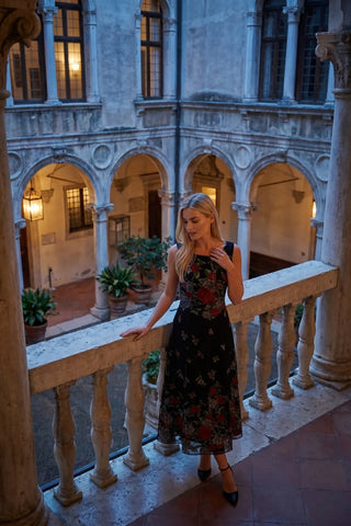 Black Red Floral Maxi Dress, Rina