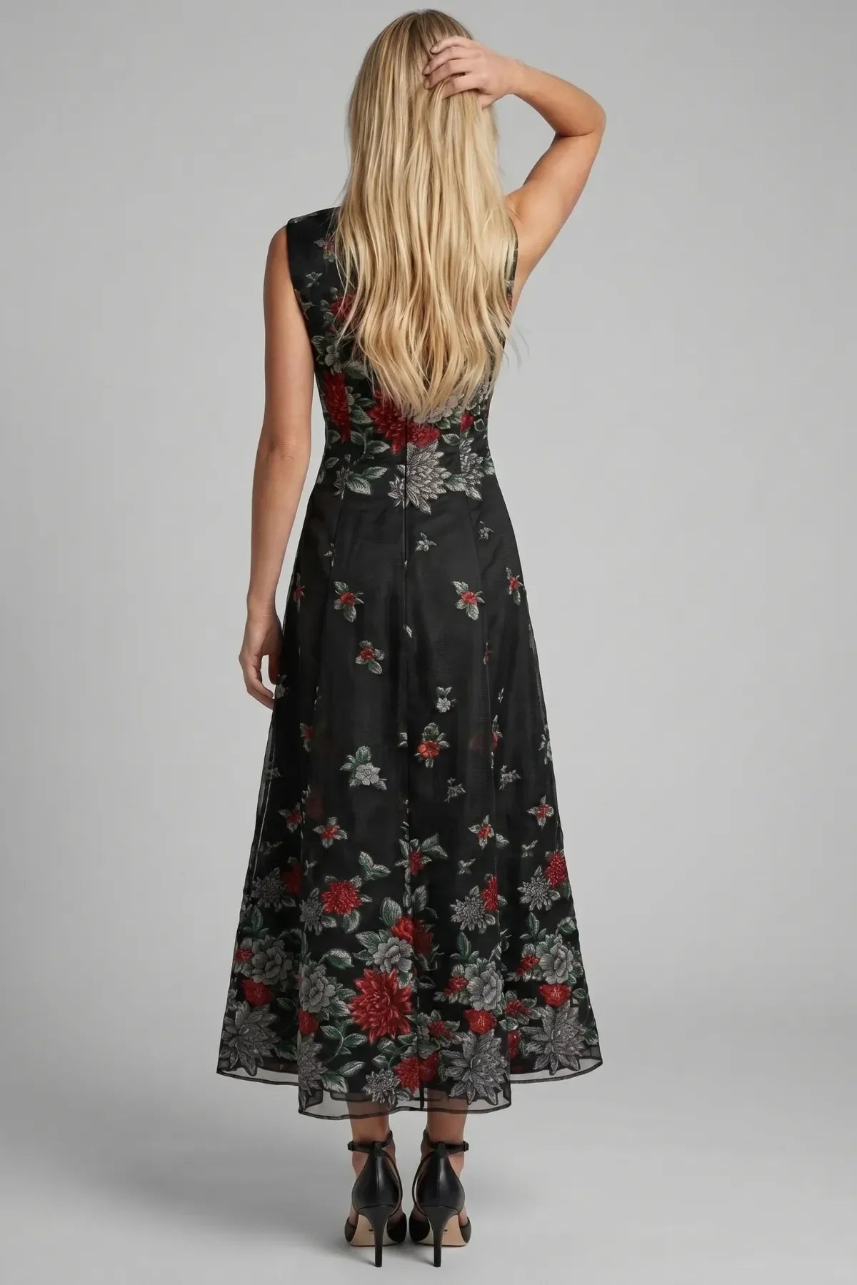 Black Red Floral Maxi Dress, Rina