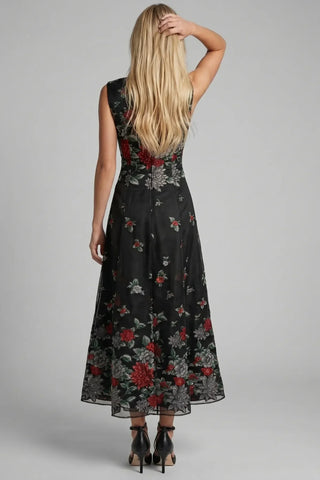 Black Red Floral Maxi Dress, Rina
