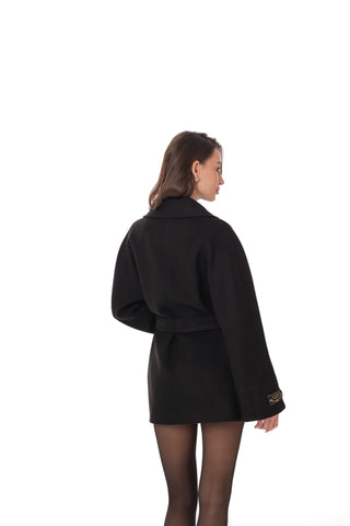 Astoria Midi Cashmere Wool Blend Coat in Black