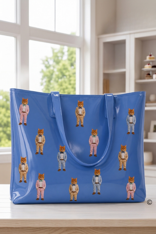 SC - ETA 10/15-10/29 Oliver the Purrfect Gentleman Blue Vinyl Tote© - Glamourous Grace