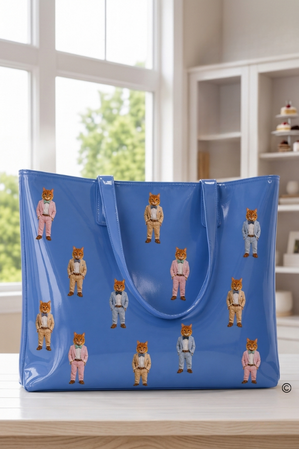 SC - ETA 10/15-10/29 Oliver the Purrfect Gentleman Blue Vinyl Tote© - Glamourous Grace