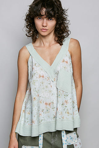 POL Floral V-Neck Tank with Front Pocket - Glamourous Grace
