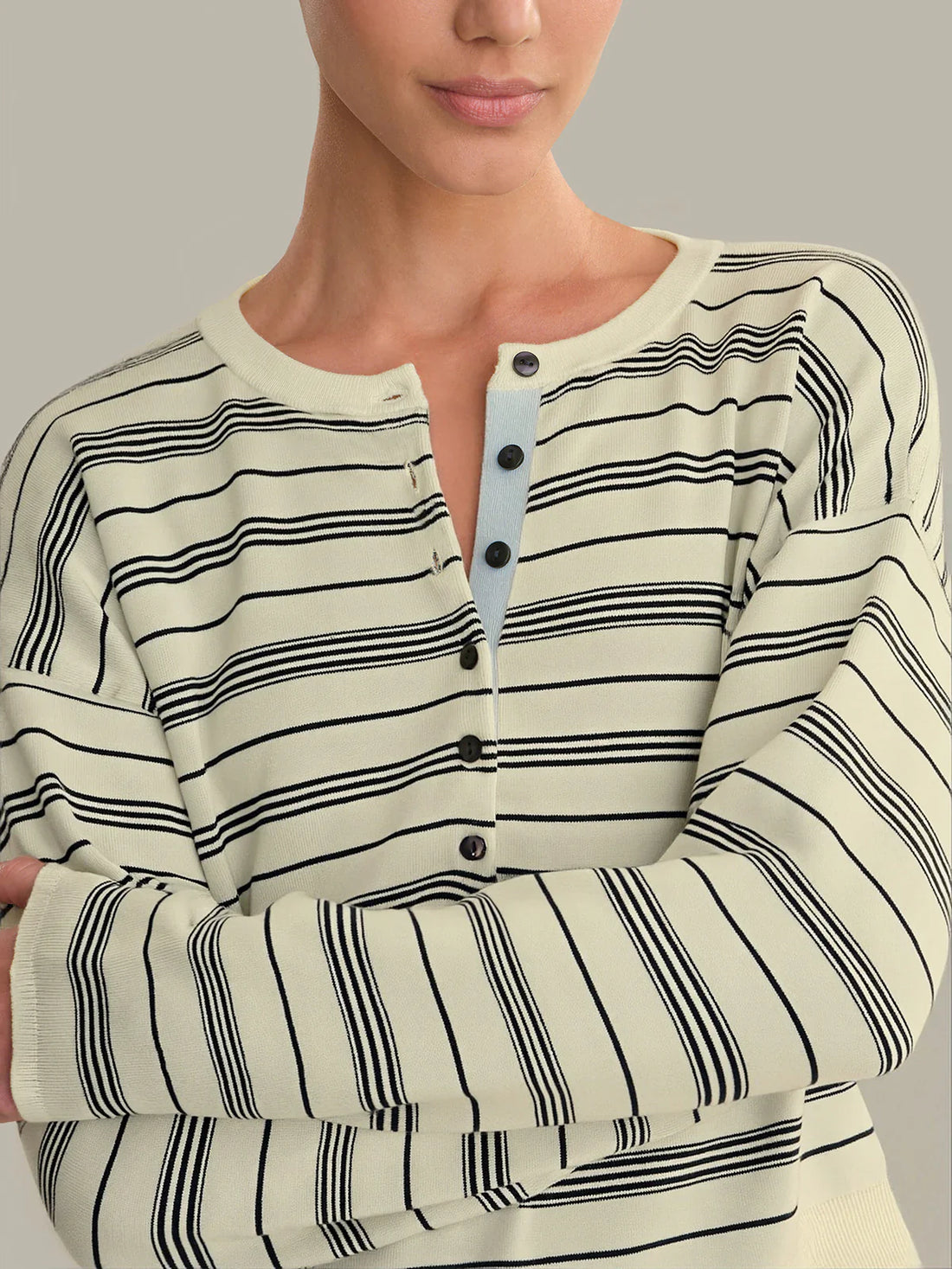 Cara Striped Henley Pullover - Glamourous Grace