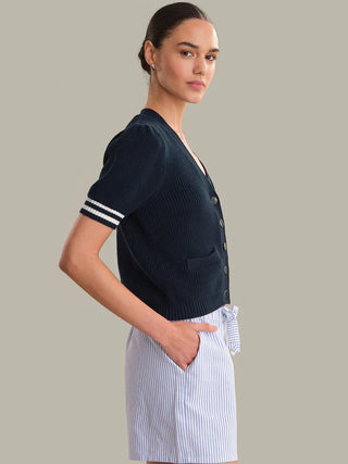 Reagan Puff Sleeve Dark Blue Cardigan - Glamourous Grace
