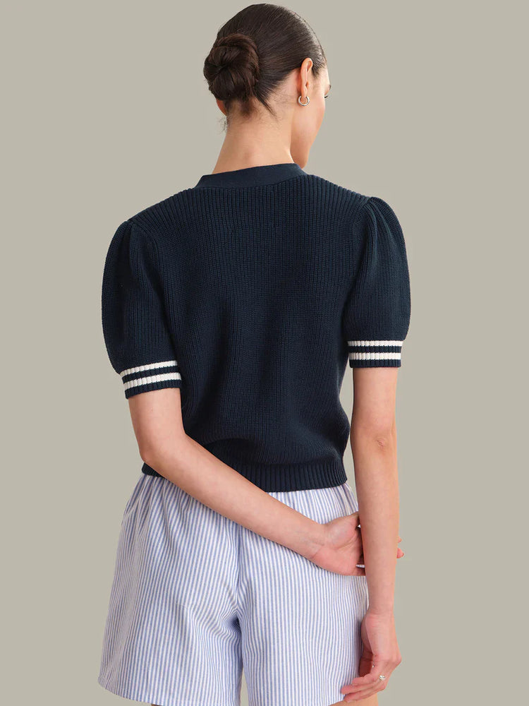Reagan Puff Sleeve Dark Blue Cardigan - Glamourous Grace