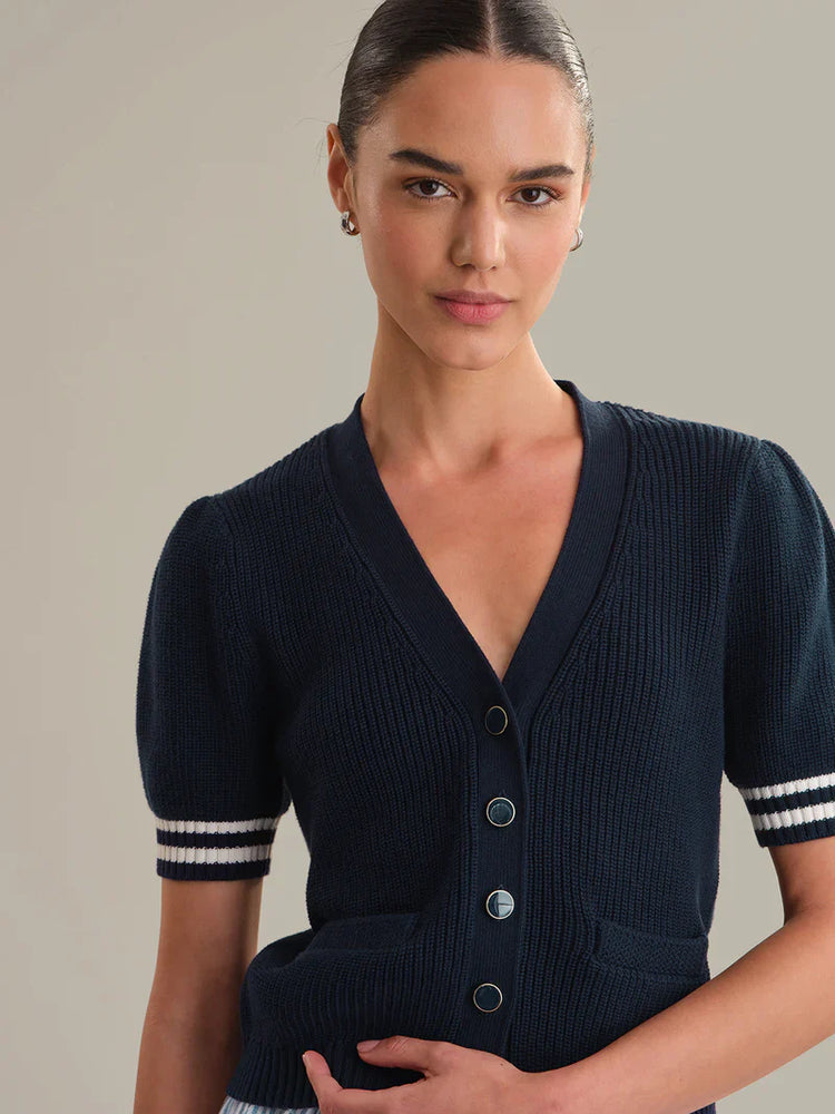 Reagan Puff Sleeve Dark Blue Cardigan - Glamourous Grace