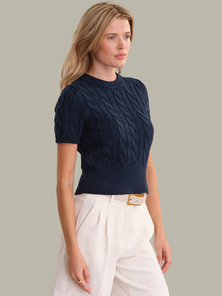 Clara Cable Knit Dark Blue Sweater - Glamourous Grace