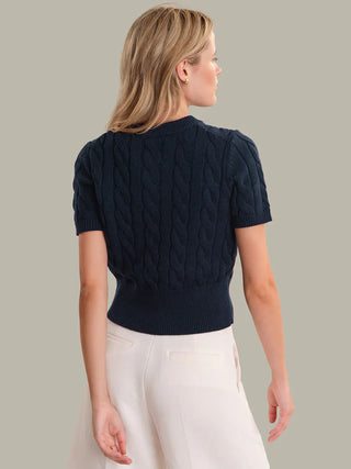 Clara Cable Knit Dark Blue Sweater - Glamourous Grace