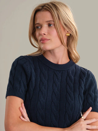 Clara Cable Knit Dark Blue Sweater - Glamourous Grace