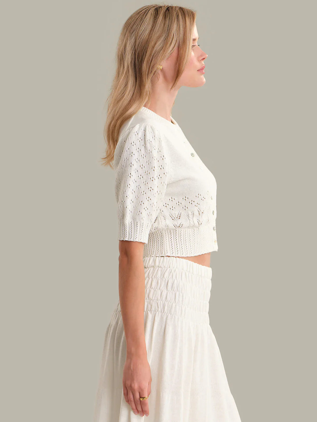 Odette Cropped Puff-Sleeve Cardigan - Glamourous Grace