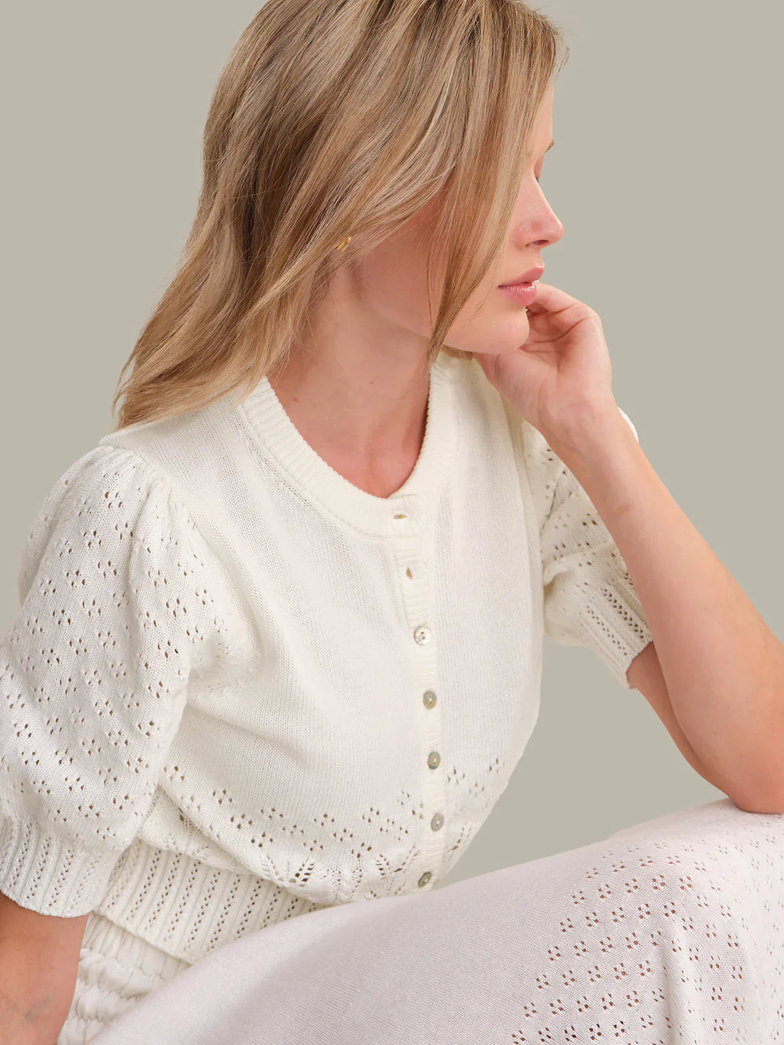 Odette Cropped Puff-Sleeve Cardigan - Glamourous Grace
