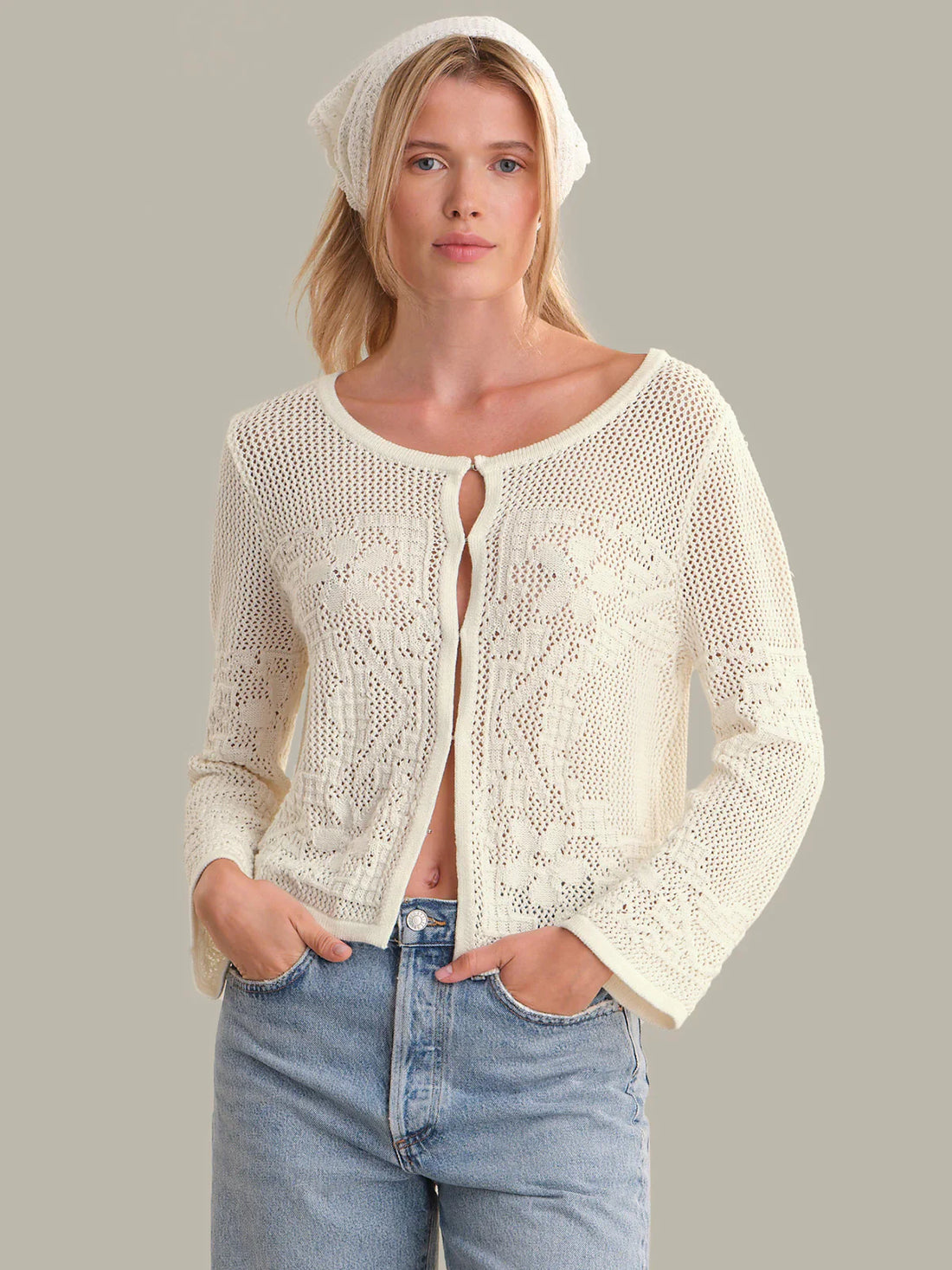 Nadia Floral Pointelle Cotton Cardigan
