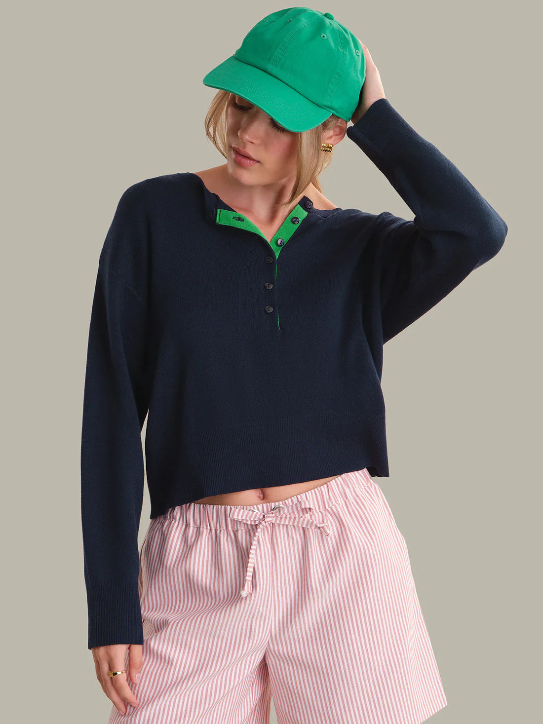Callen Contrast Henley Pullover - Glamourous Grace