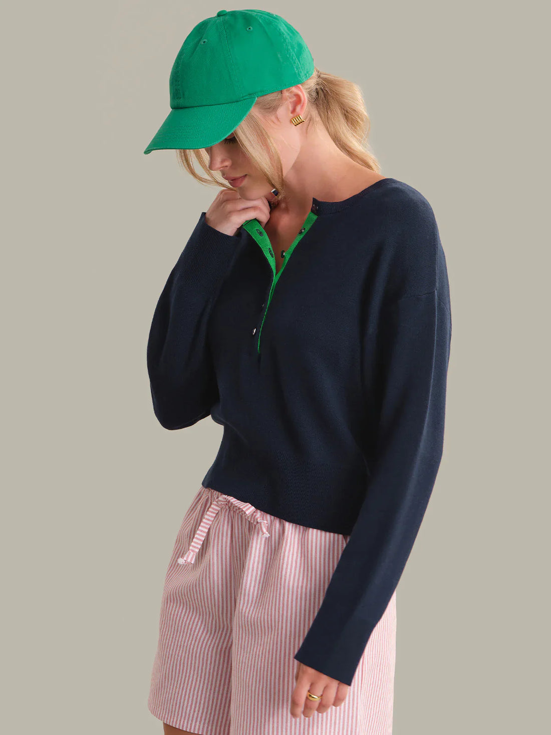 Callen Contrast Henley Pullover - Glamourous Grace