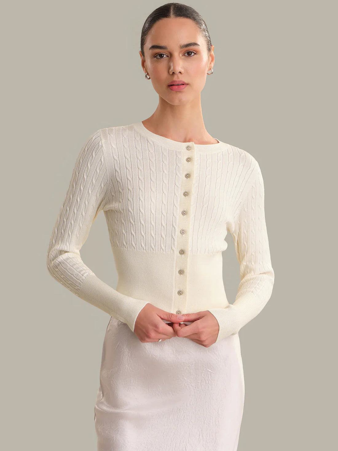 Audra Cropped Cable-Knit Cardigan - Glamourous Grace