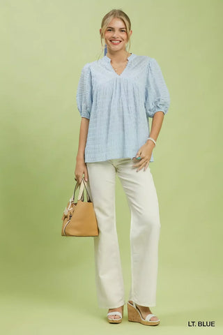 Umgee Textured Puff Sleeve Blouse - Glamourous Grace