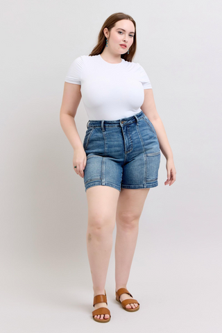 Judy Blue High Waist Denim Shorts with Utility Pockets - Regular & Plus Sizes