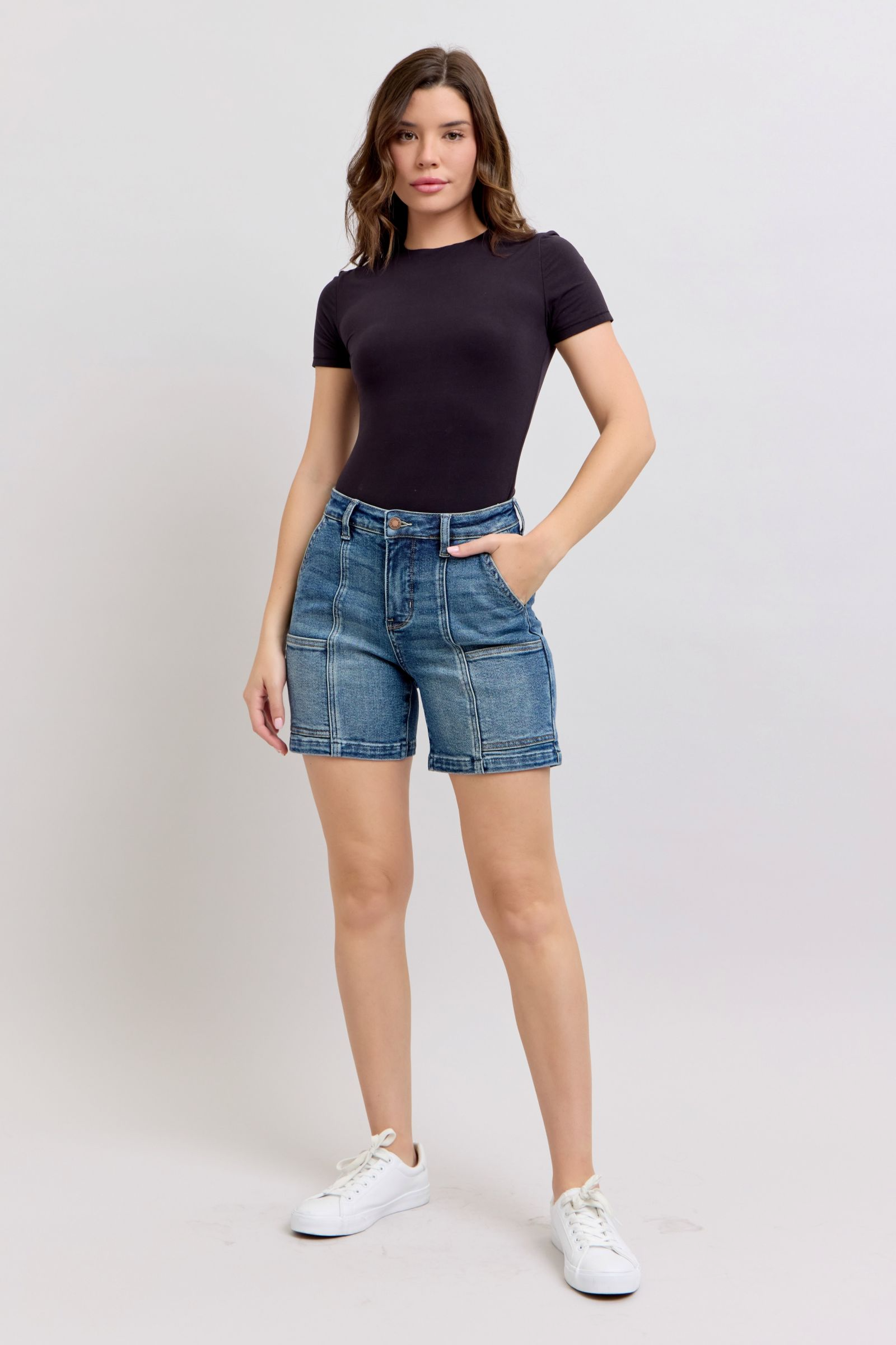 Judy Blue High Waist Denim Shorts with Utility Pockets - Regular & Plus Sizes