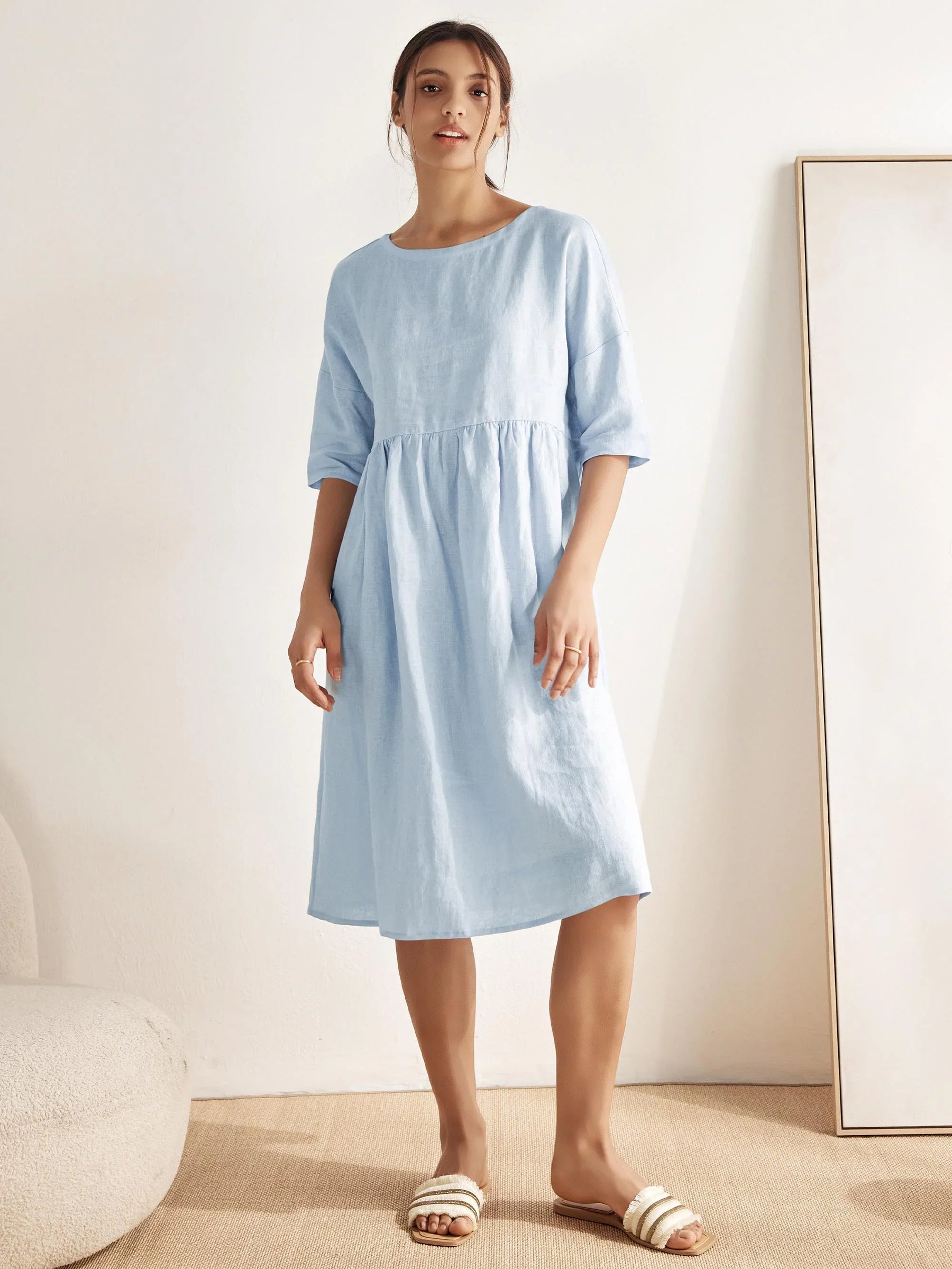 100% Linen A-Line Midi Dress VALENCIA - Glamourous Grace