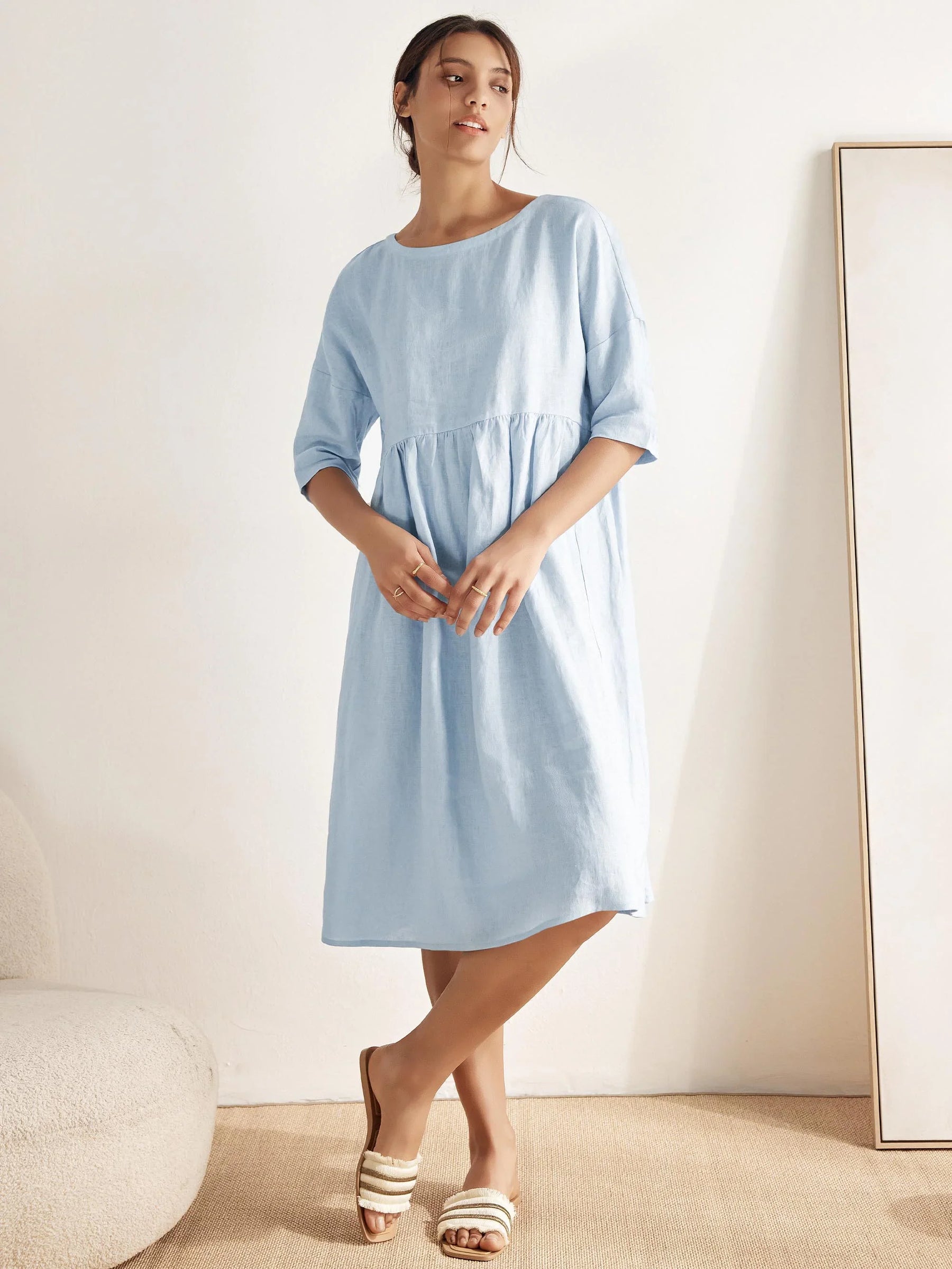 100% Linen A-Line Midi Dress VALENCIA - Glamourous Grace