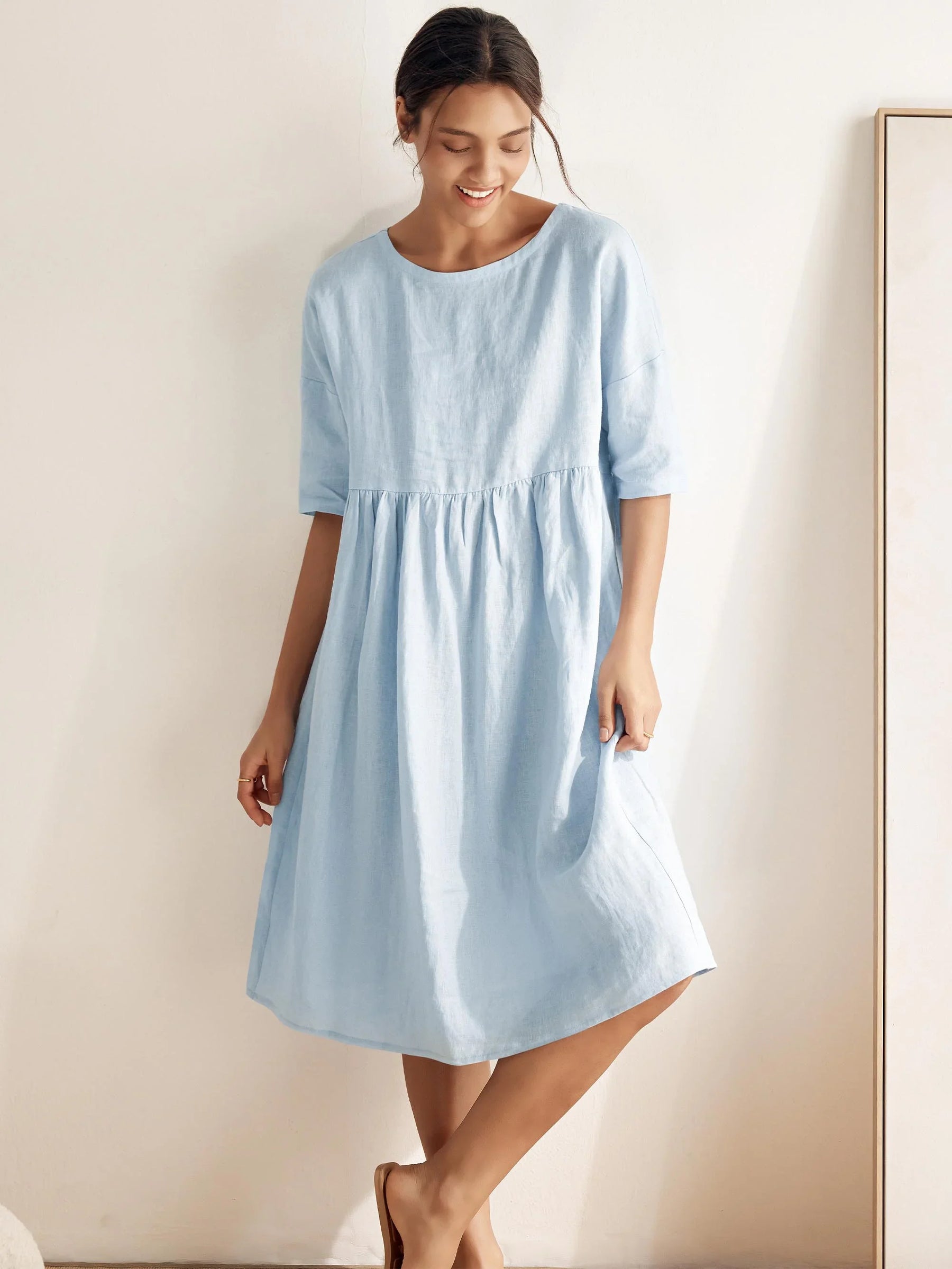 100% Linen A-Line Midi Dress VALENCIA - Glamourous Grace