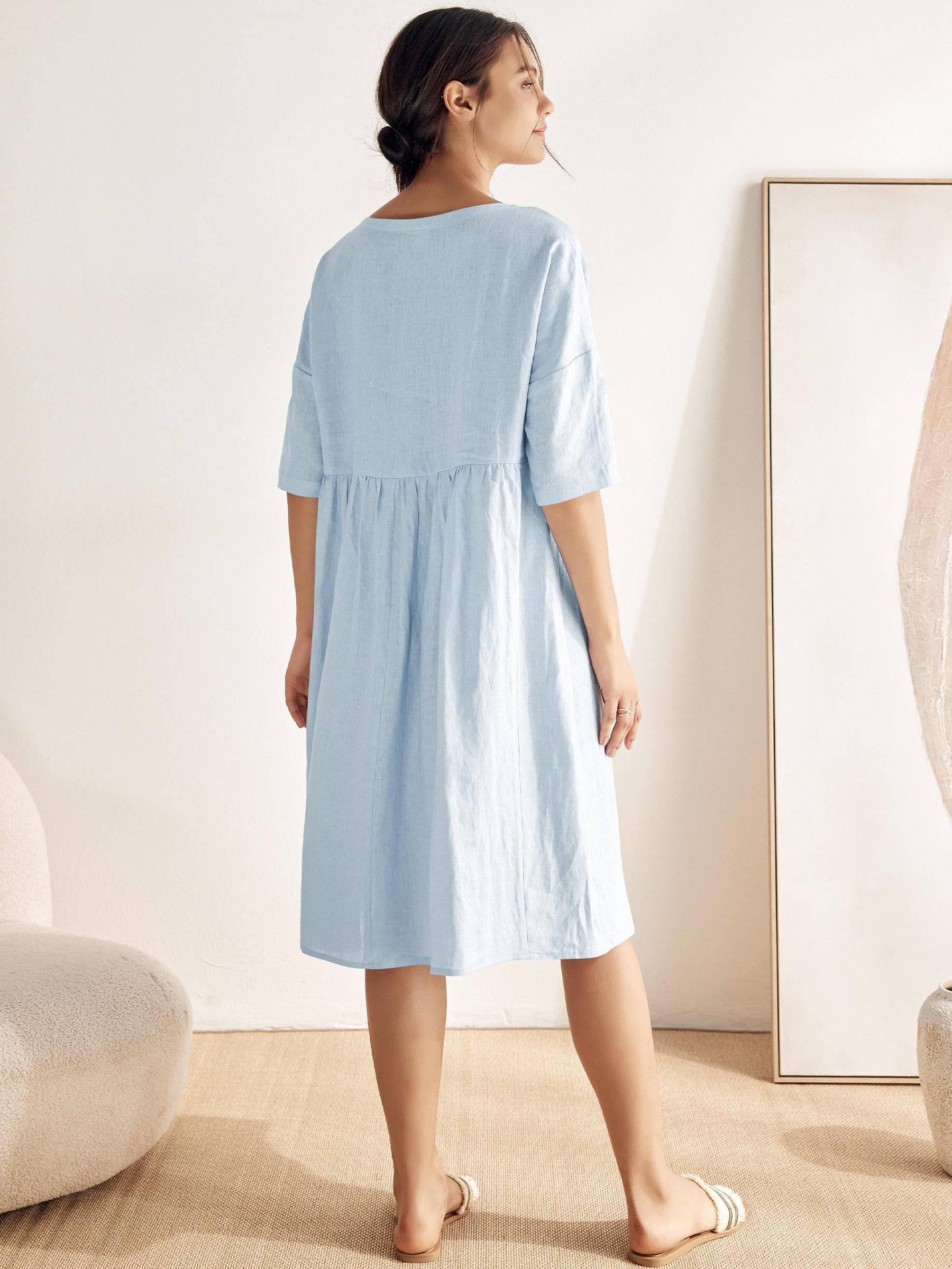 100% Linen A-Line Midi Dress VALENCIA - Glamourous Grace