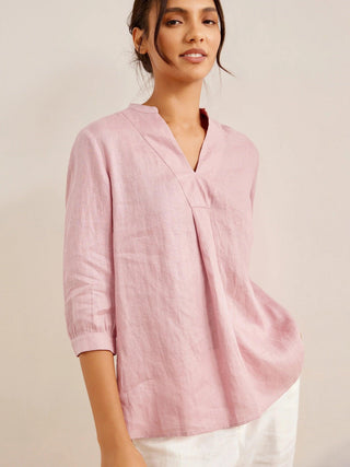 LINTICO Joanna 100% linen dress shirt in natural beige, stylish blouse with collar and long sleeves, casual and breathable top.