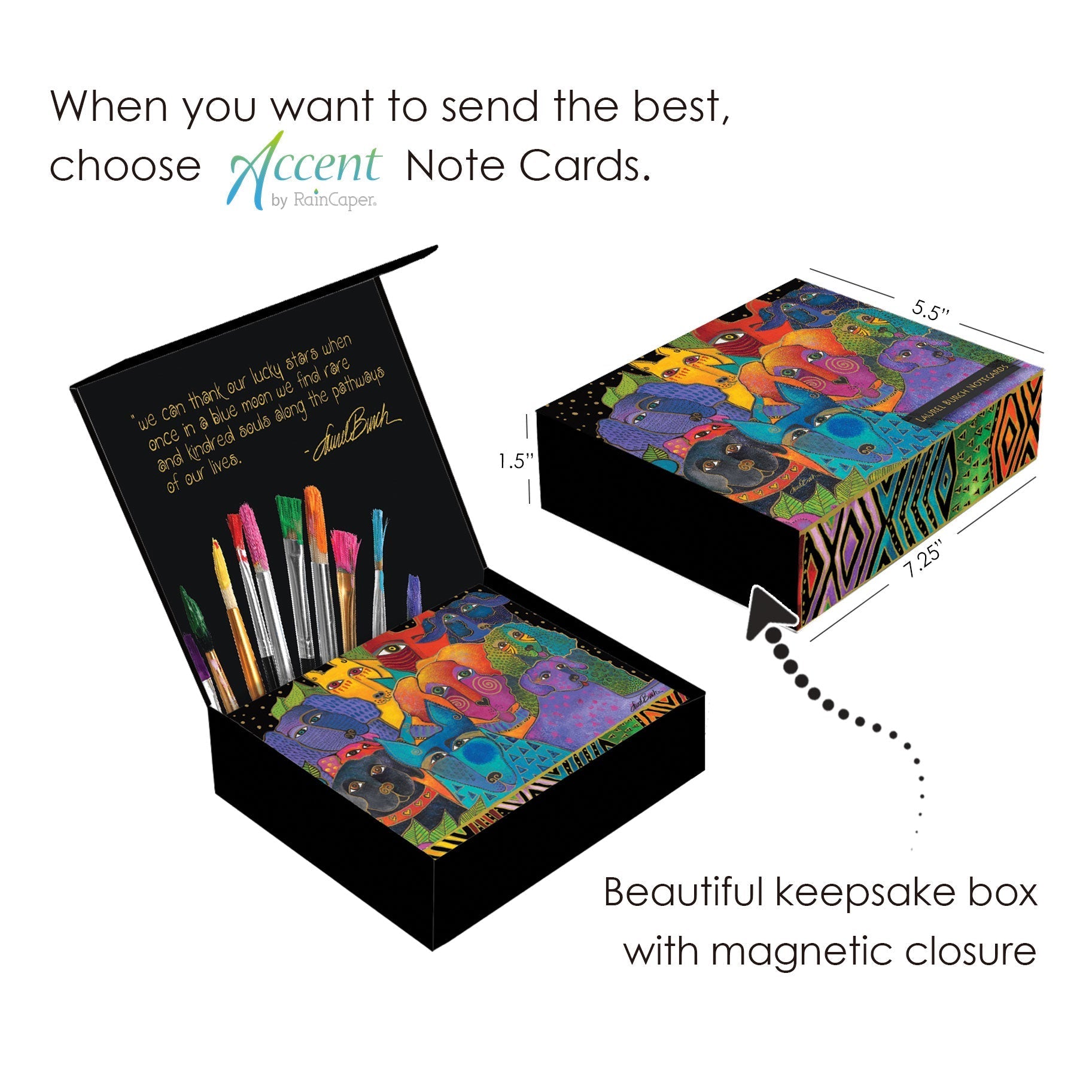 Laurel Burch Dogs - Boxed Blank Note Cards – Set of 16 in a Keepsake Gift Box