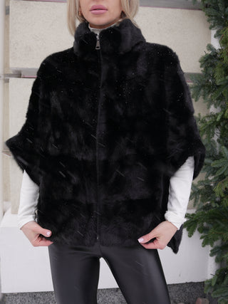 Genuine Scandinavian Mink Fur Poncho in Black