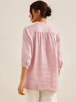 LINTICO Joanna 100% linen dress shirt, lightweight blouse with a classic collar and long sleeves, shown on a hanger.
