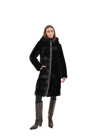 Faux Mink Effect Fur Hooded Coat