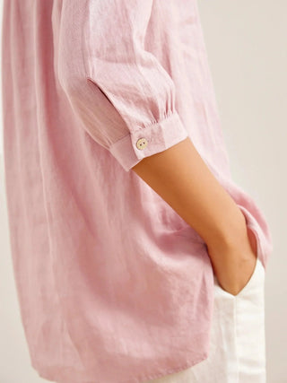 Light beige 100% linen Joanna dress shirt by LINTICO, featuring a classic collar and button-front blouse, casual and breathable.