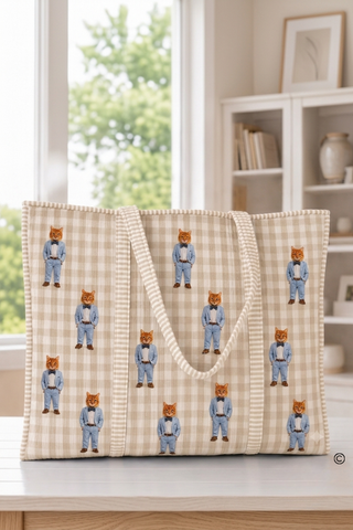 SC - ETA 9/30-10/14 Oliver the Southern Gent Khaki Check Tote© - Glamourous Grace