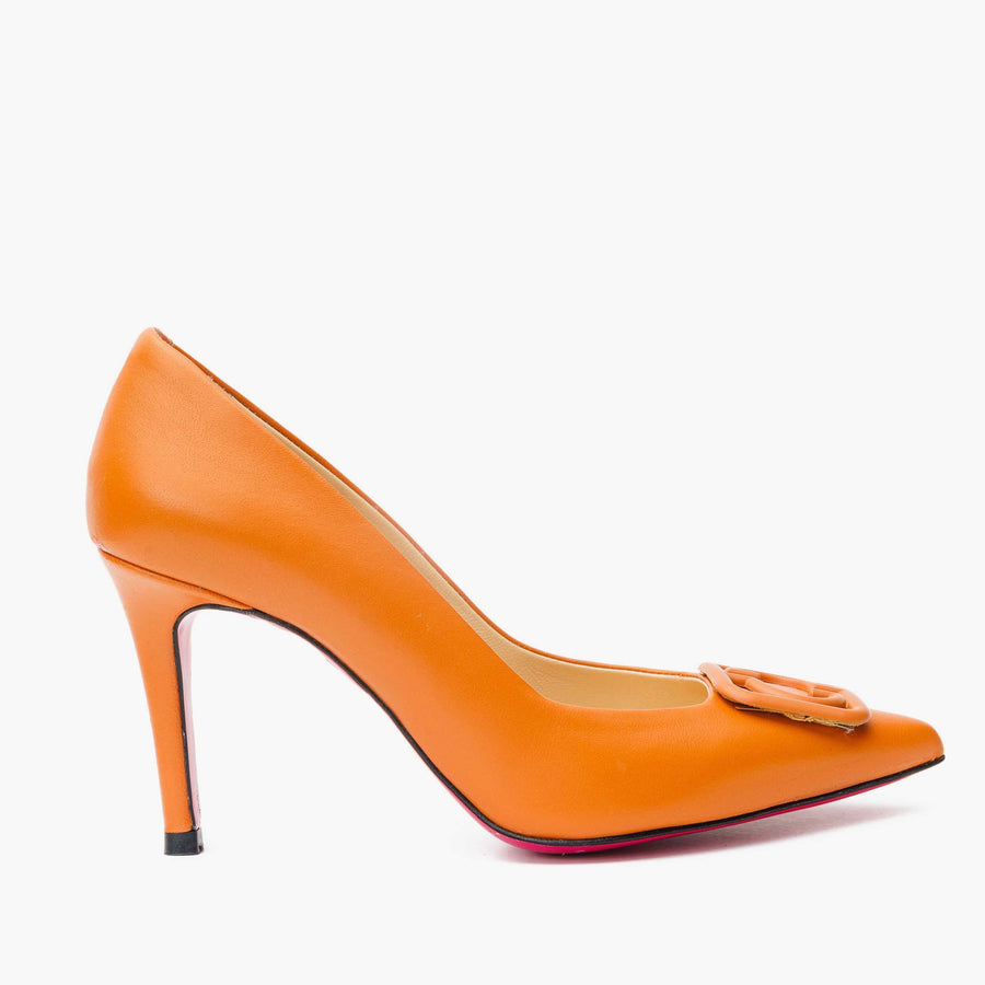 The Maneadero Orange Leather Pump Fuchsia Sole Women Shoe - Glamourous Grace