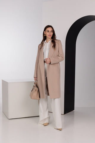Geneva Classic Wraparound Wool Blend Overcoat in Beige